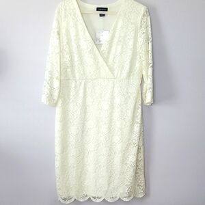 Womens Ivory Lace Liz Claiborne Empire Waisted Knit Lace Dress Size 16 NWT